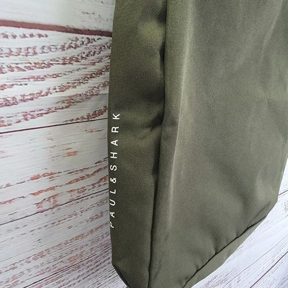 Paul & Shark Khaki Green Mens Bag Zipper Embroidered Casual Travel NWOT